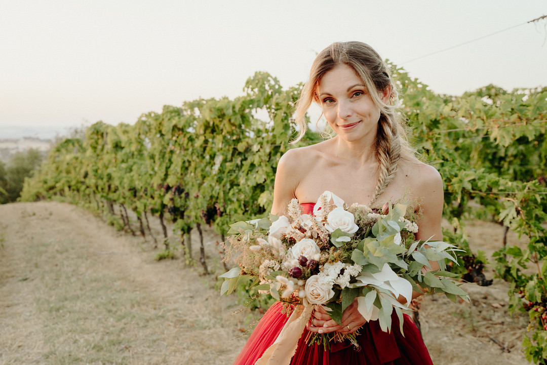 Bouquet Flowers Bride Bridal Greenery Ribbon Vineyard Wedding Italy Claudia Santi Photography