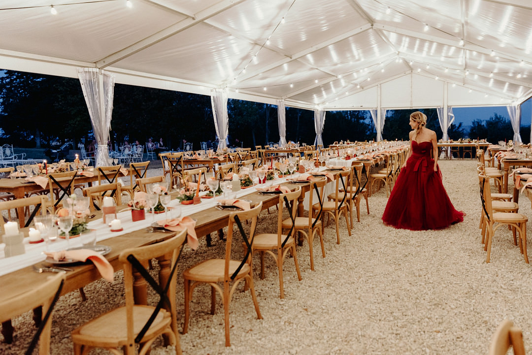 Marquee Tent Fairy Lights Vineyard Wedding Italy Claudia Santi Photography