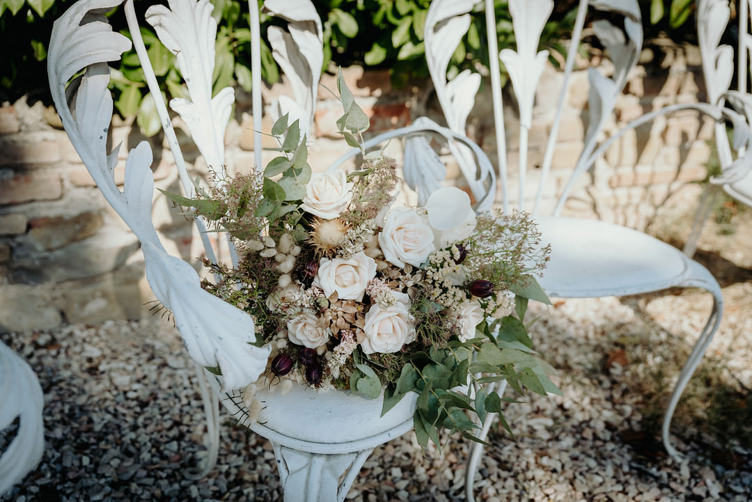 Bouquet Flowers Bride Bridal Greenery Ribbon Vineyard Wedding Italy Claudia Santi Photography