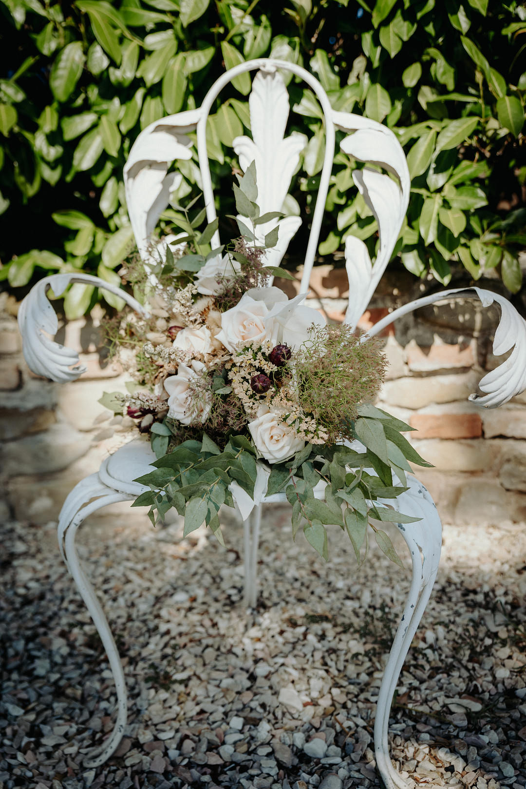 Bouquet Flowers Bride Bridal Greenery Ribbon Vineyard Wedding Italy Claudia Santi Photography