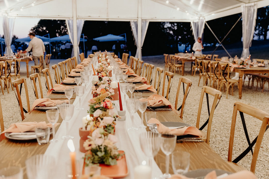 Marquee Table Decor Flowers Candles Vineyard Wedding Italy Claudia Santi Photography