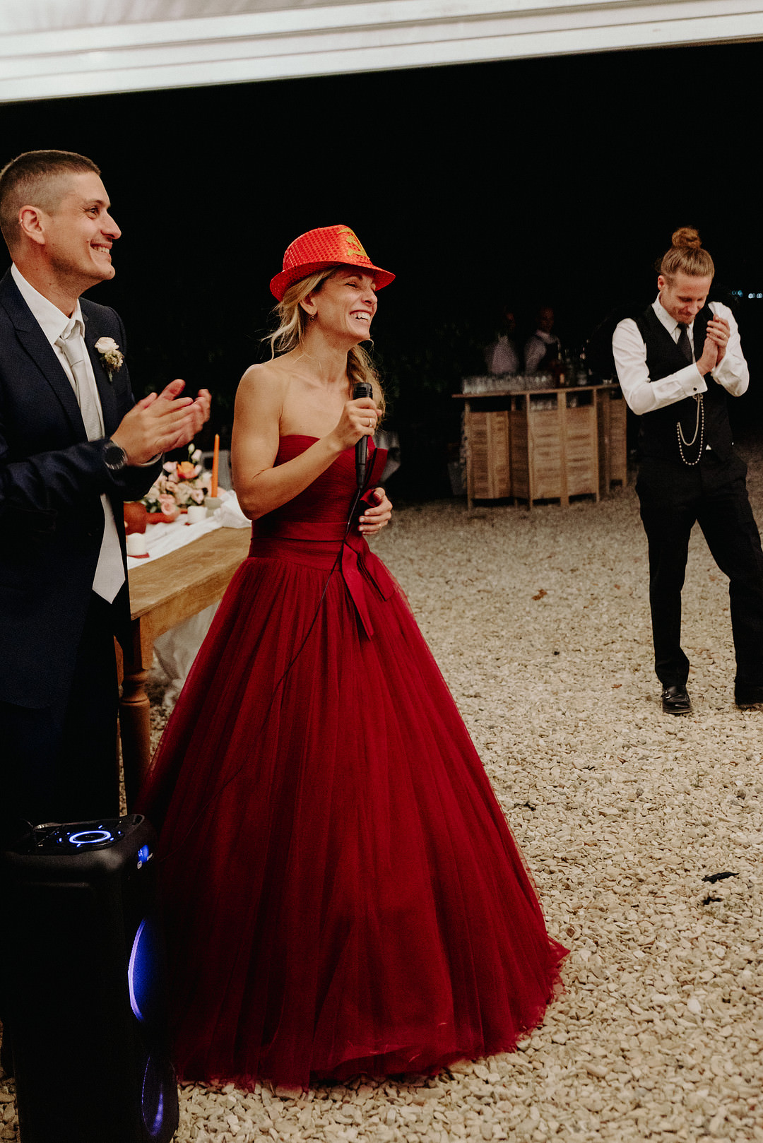 Dress Gown Bride Bridal Red Vineyard Wedding Italy Claudia Santi Photography