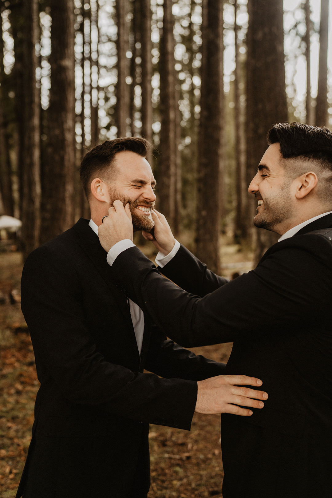 Groom Groomsmen Black Suit Tan Shoes Washington Lakeside Wedding Claudia Noelle Photography