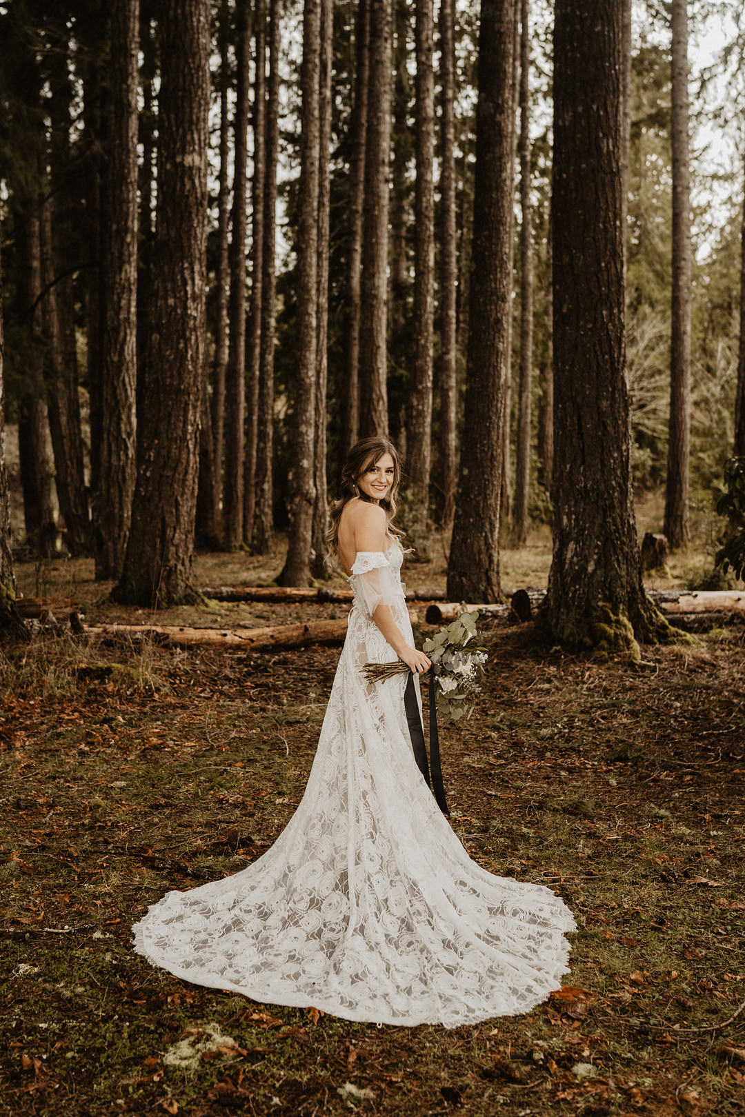 Dress Gown Bride Bridal Lace Boho Grace Loves Lace Washington Lakeside Wedding Claudia Noelle Photography