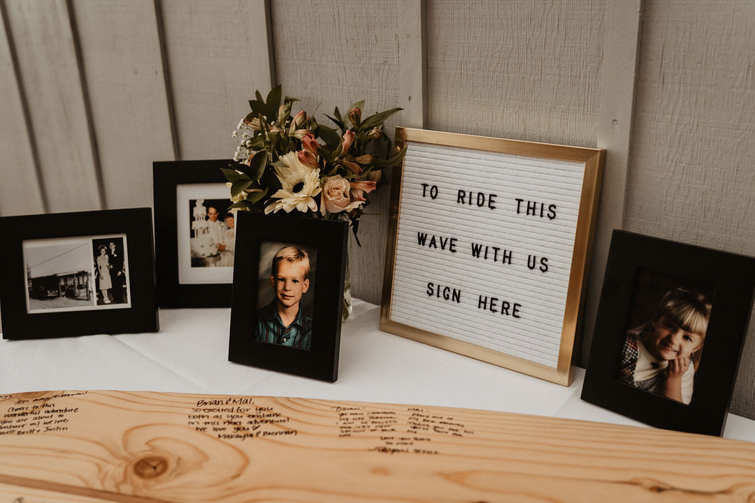 Surf Board Guest Book Wooden Washington Lakeside Wedding Claudia Noelle Photography