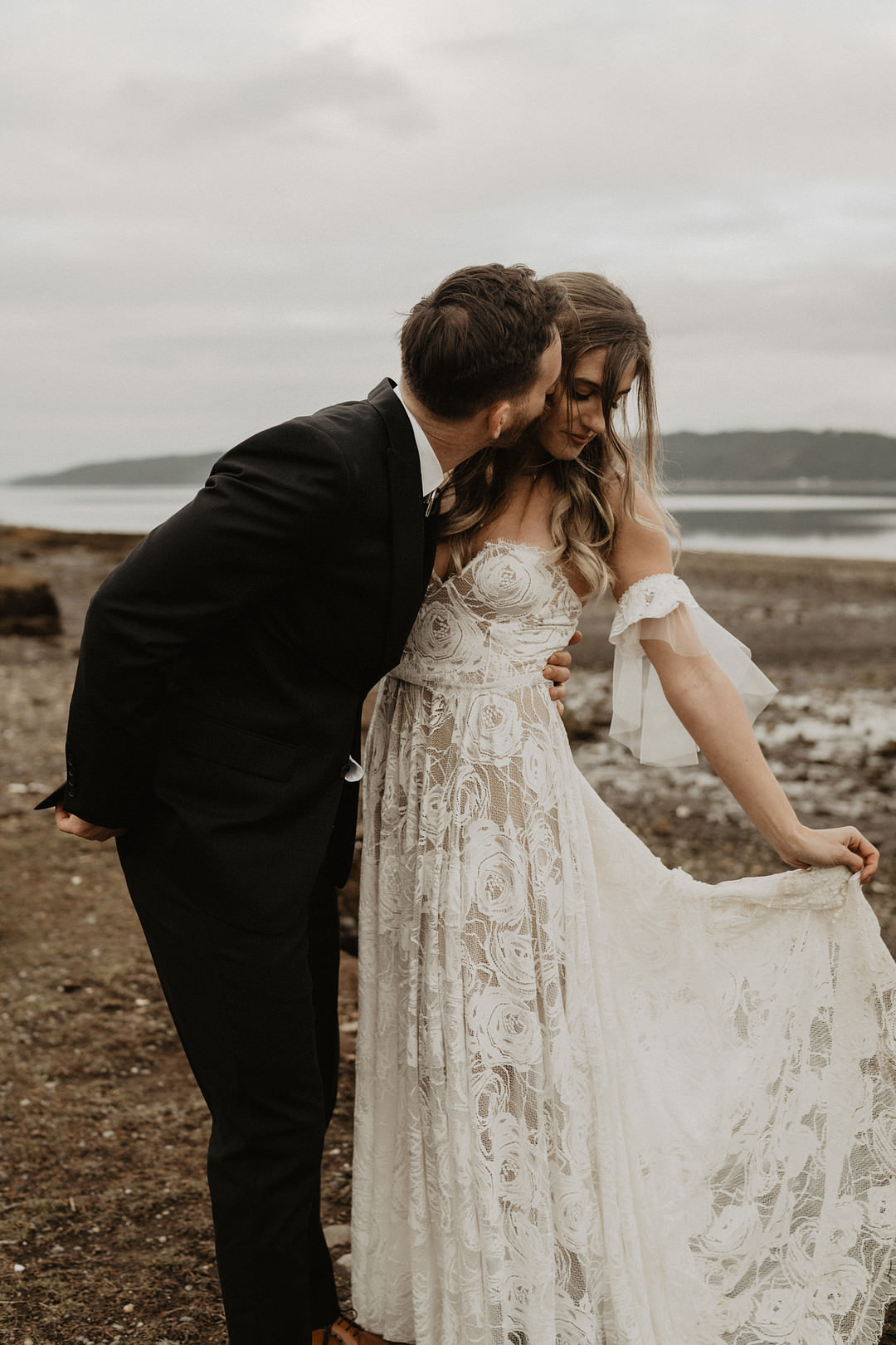 Dress Gown Bride Bridal Lace Boho Grace Loves Lace Washington Lakeside Wedding Claudia Noelle Photography