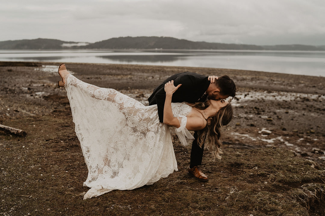 Dress Gown Bride Bridal Lace Boho Grace Loves Lace Washington Lakeside Wedding Claudia Noelle Photography