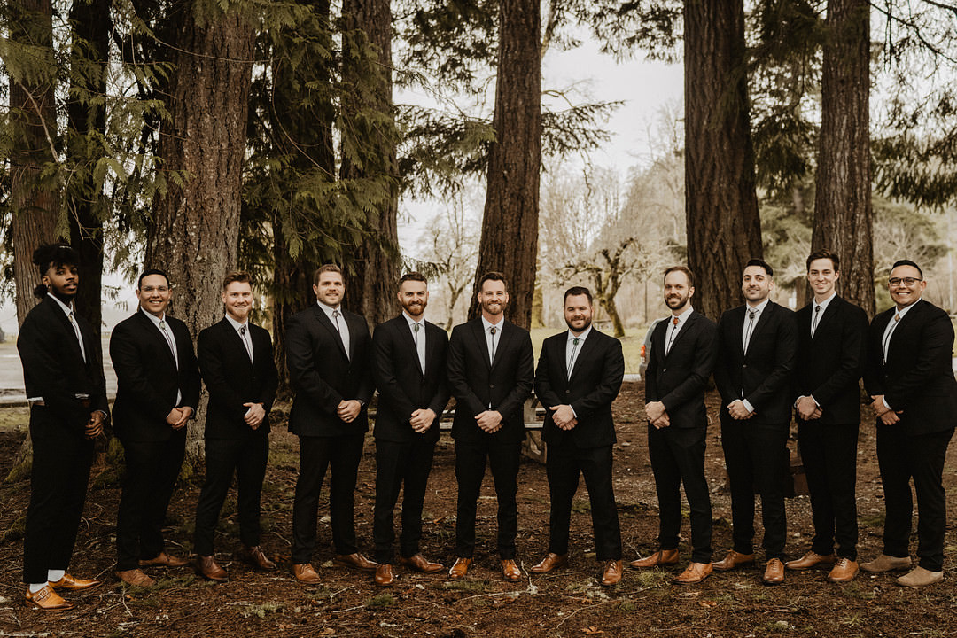 Groom Groomsmen Black Suit Tan Shoes Washington Lakeside Wedding Claudia Noelle Photography