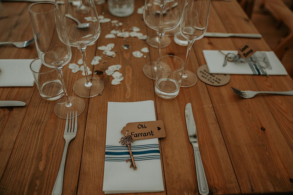 Place Setting Napkin Luggage Tag Whimsical Wonderland Wedding Amber Louise Photography