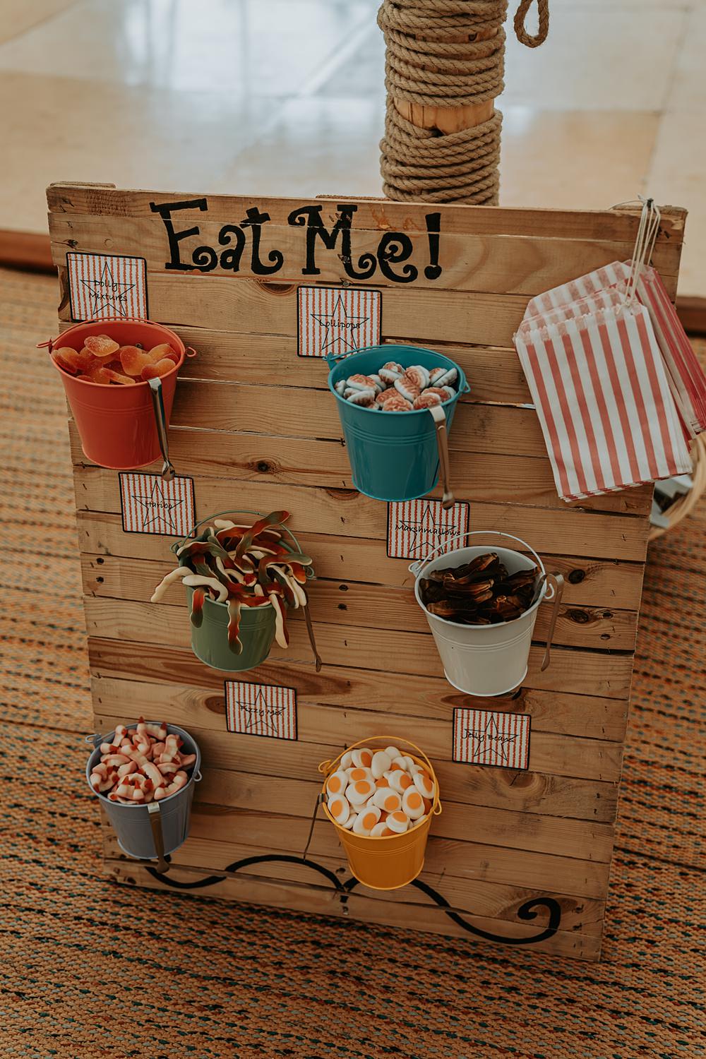 Sweets Sweetie Bar Stand Station Table Whimsical Wonderland Wedding Amber Louise Photography