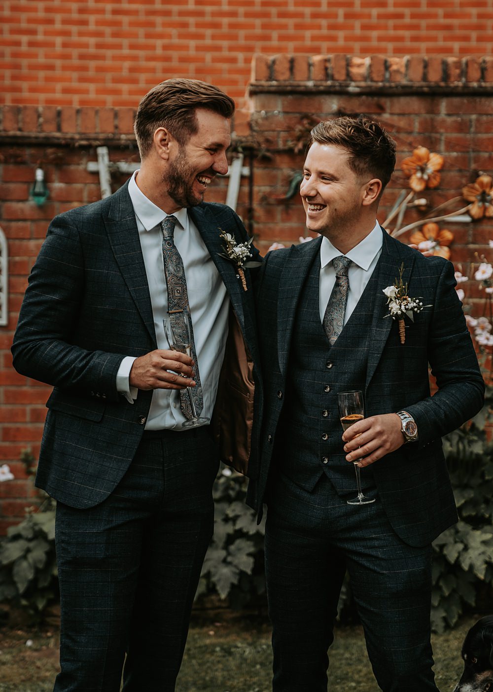 Groom Groomsmen Suit Navy Check Pattern Tie Tan Shoes Whimsical Wonderland Wedding Amber Louise Photography
