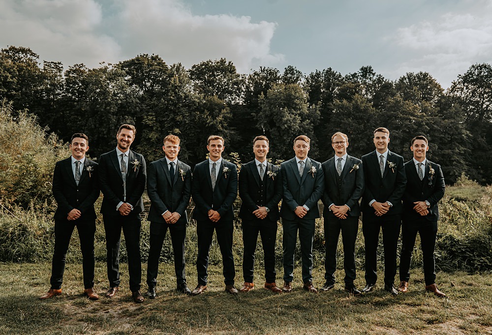 Groom Groomsmen Suit Navy Check Pattern Tie Tan Shoes Whimsical Wonderland Wedding Amber Louise Photography