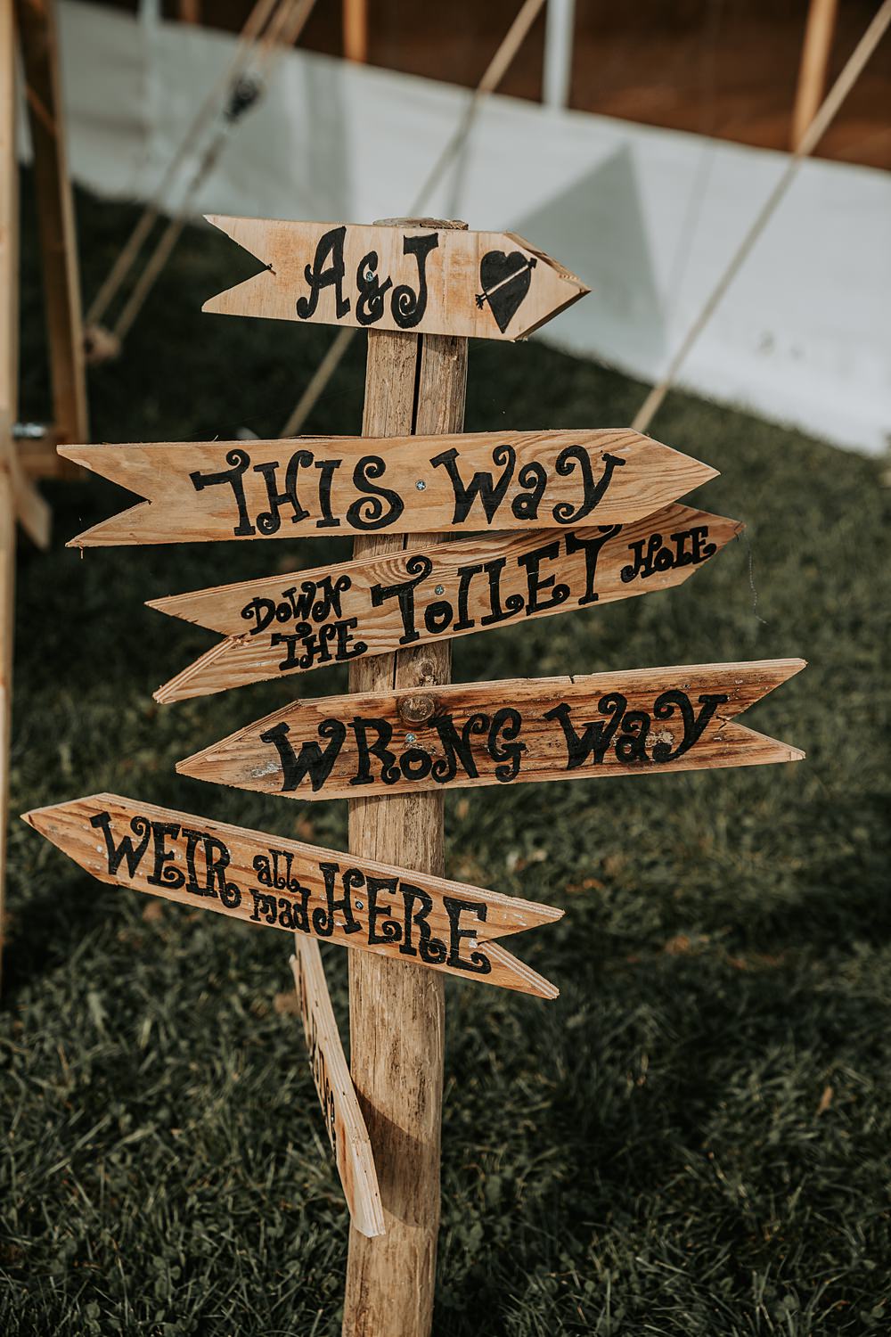 Wooden Sign Post Directions DIY Whimsical Wonderland Wedding Amber Louise Photography