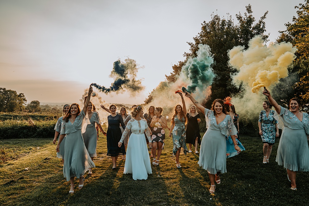 Whimsical Wonderland Wedding Amber Louise Photography Smoke Bombs Colourful