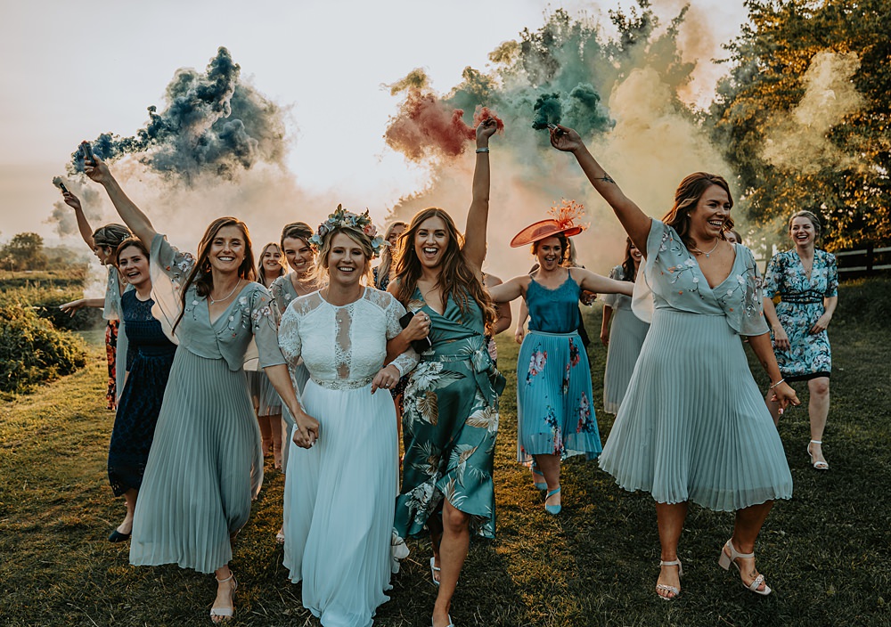 Whimsical Wonderland Wedding Amber Louise Photography Smoke Bombs Colourful