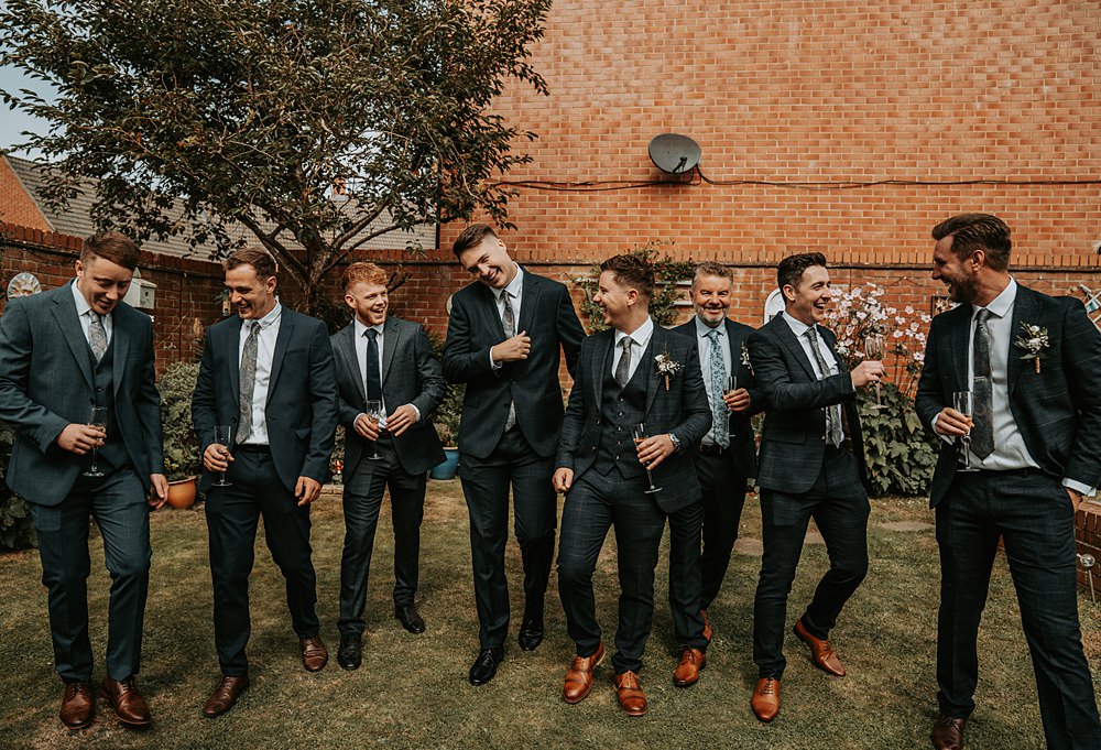Groom Groomsmen Suit Navy Check Pattern Tie Tan Shoes Whimsical Wonderland Wedding Amber Louise Photography