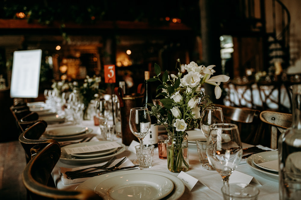 Rustic Wooden Long Table Greenery White Flowers Decor Bethnal Green Wedding Andrew Brannan Photography