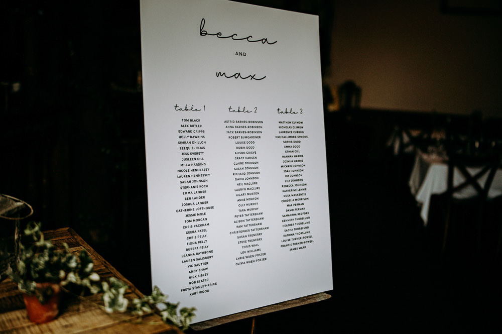 Modern Simple Table Plan Seating Chart Bethnal Green Wedding Andrew Brannan Photography