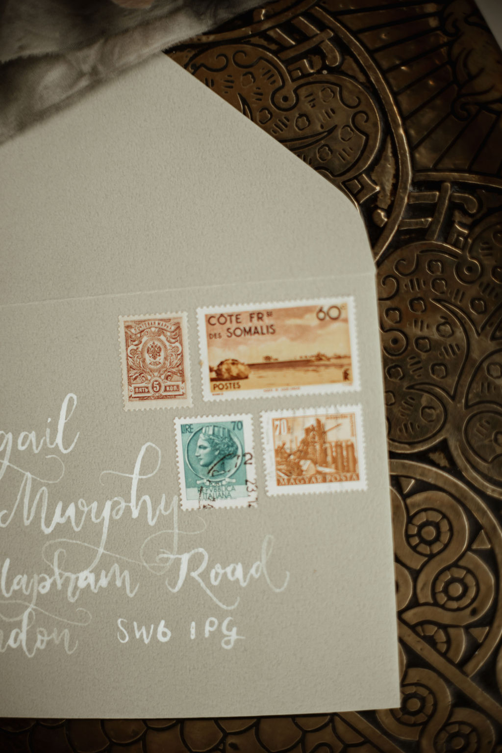 Envelope Stamps Calligraphy Text Boho Tipi Wedding Ideas Sara Ribera Photography