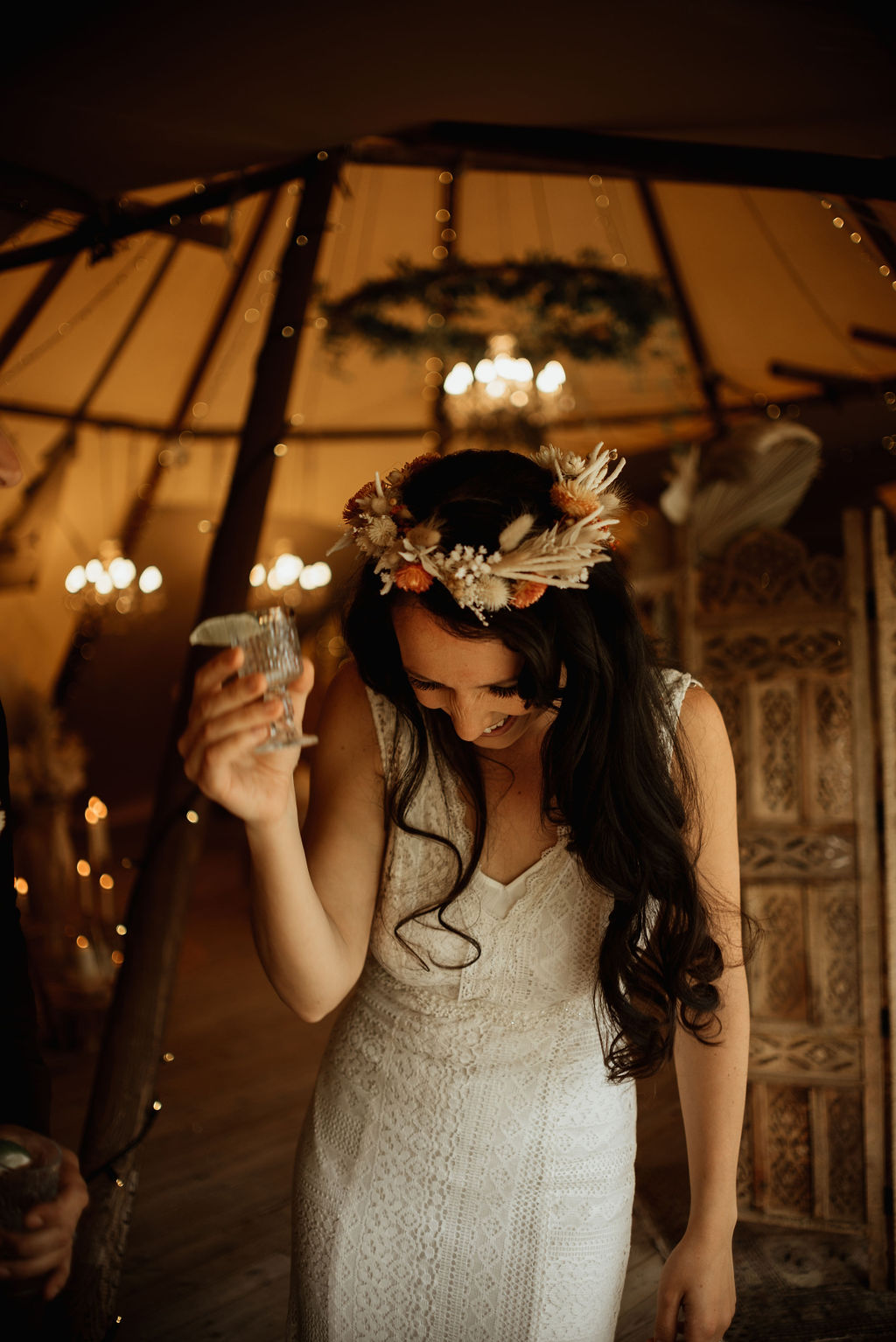 Dried Flower Crown Bride Boho Tipi Wedding Ideas Sara Ribera Photography