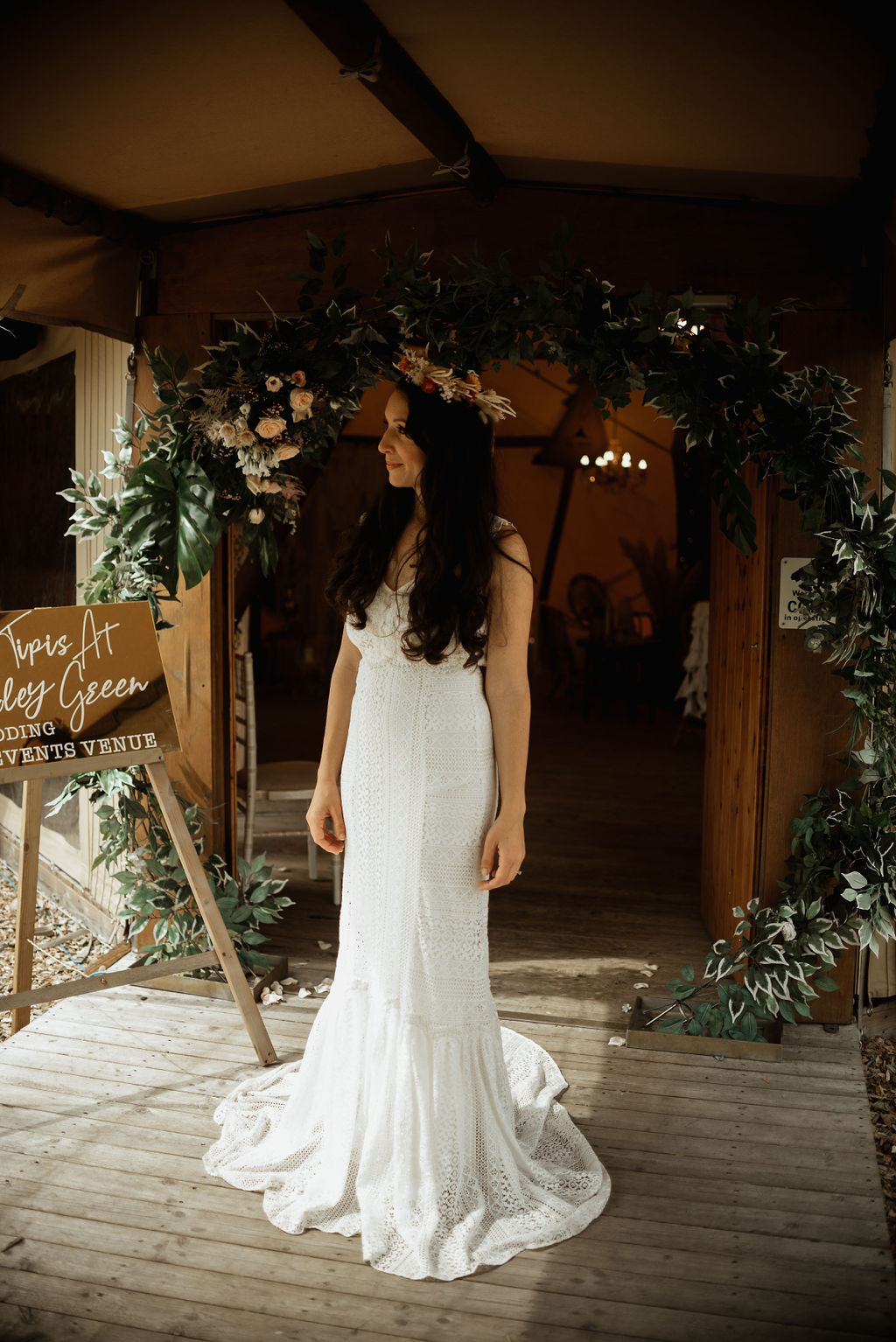 Dress Gown Bride Bridal Puddle Train Boho Tipi Wedding Ideas Sara Ribera Photography