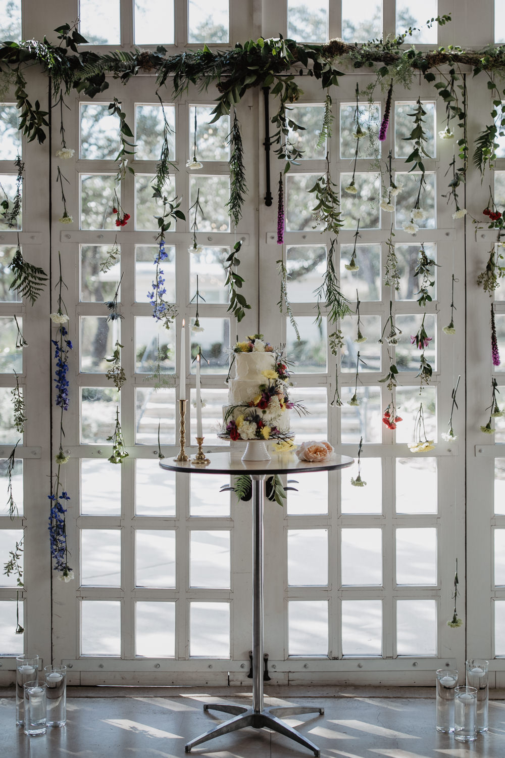 Floral Buttercream Cake Flower Garland Backdrop Colourful Vow Renewal Kaitlin Rodgers Photo