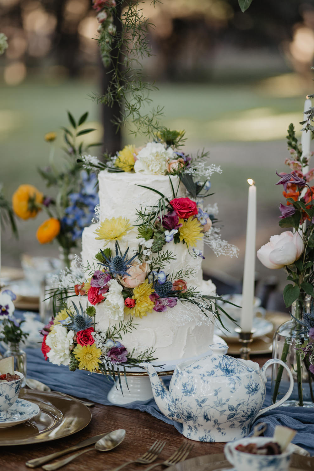 Floral Buttercream Cake Colourful Vow Renewal Kaitlin Rodgers Photo