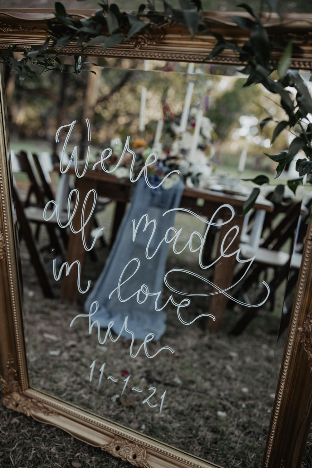 Mirror Calligraphy Sign Colourful Vow Renewal Kaitlin Rodgers Photo