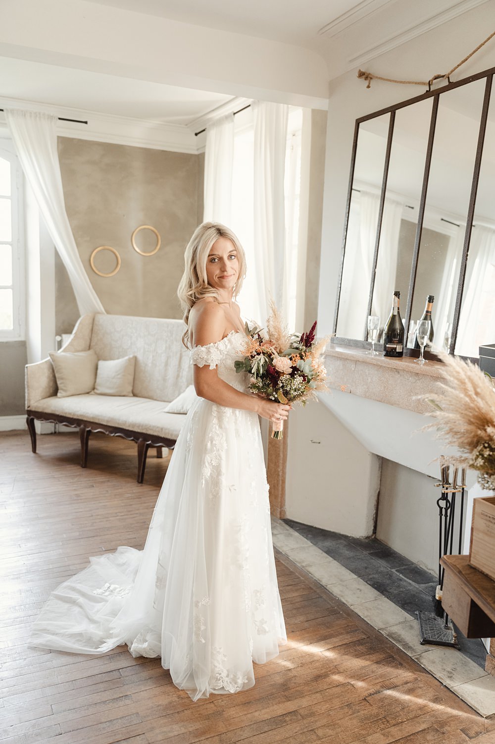 Dress Gown Bride Bridal Lace Tulle Off Shoulder Domaine du Beyssac Wedding Award Weddings