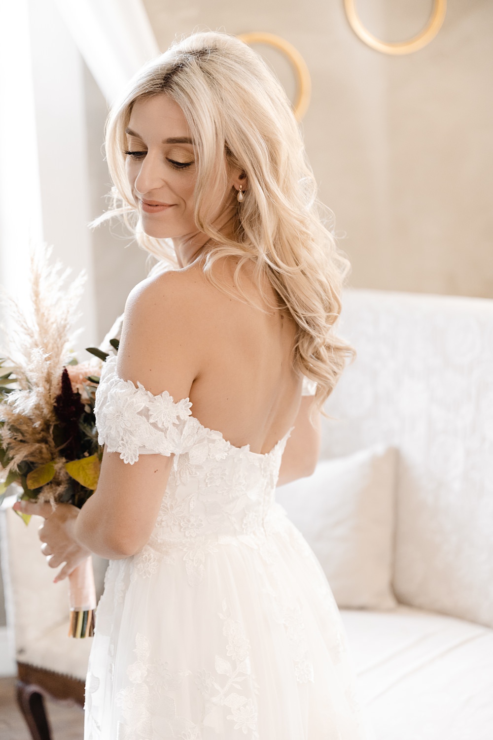 Dress Gown Bride Bridal Lace Tulle Off Shoulder Domaine du Beyssac Wedding Award Weddings