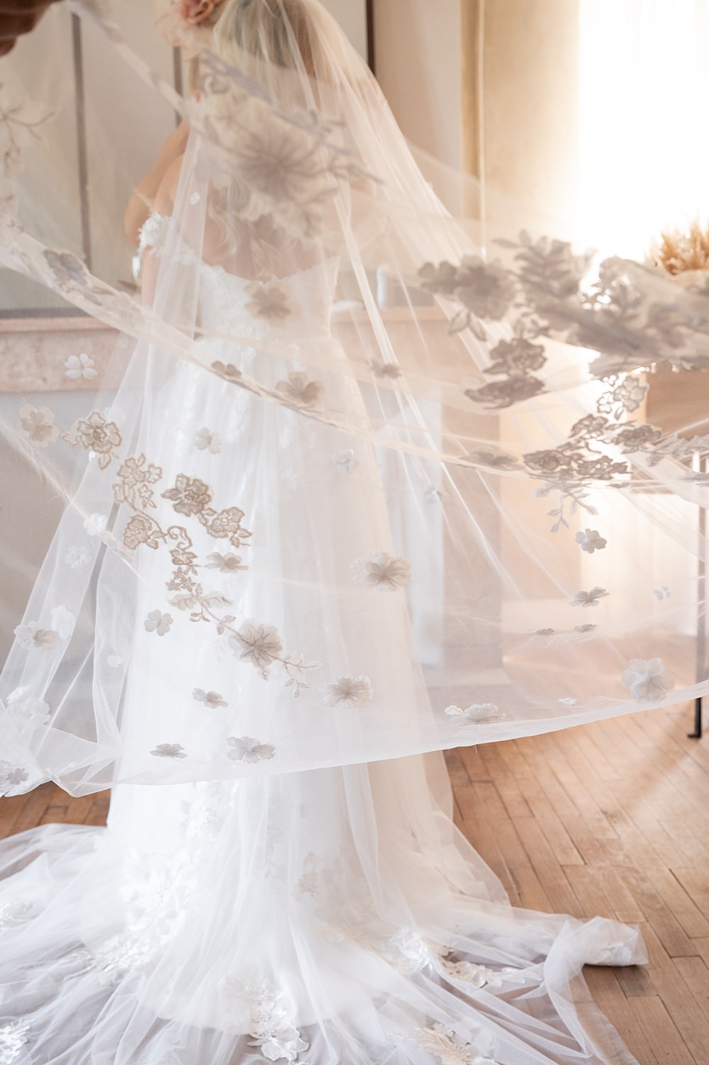 Dress Gown Bride Bridal Lace Tulle Off Shoulder VeilDomaine du Beyssac Wedding Award Weddings