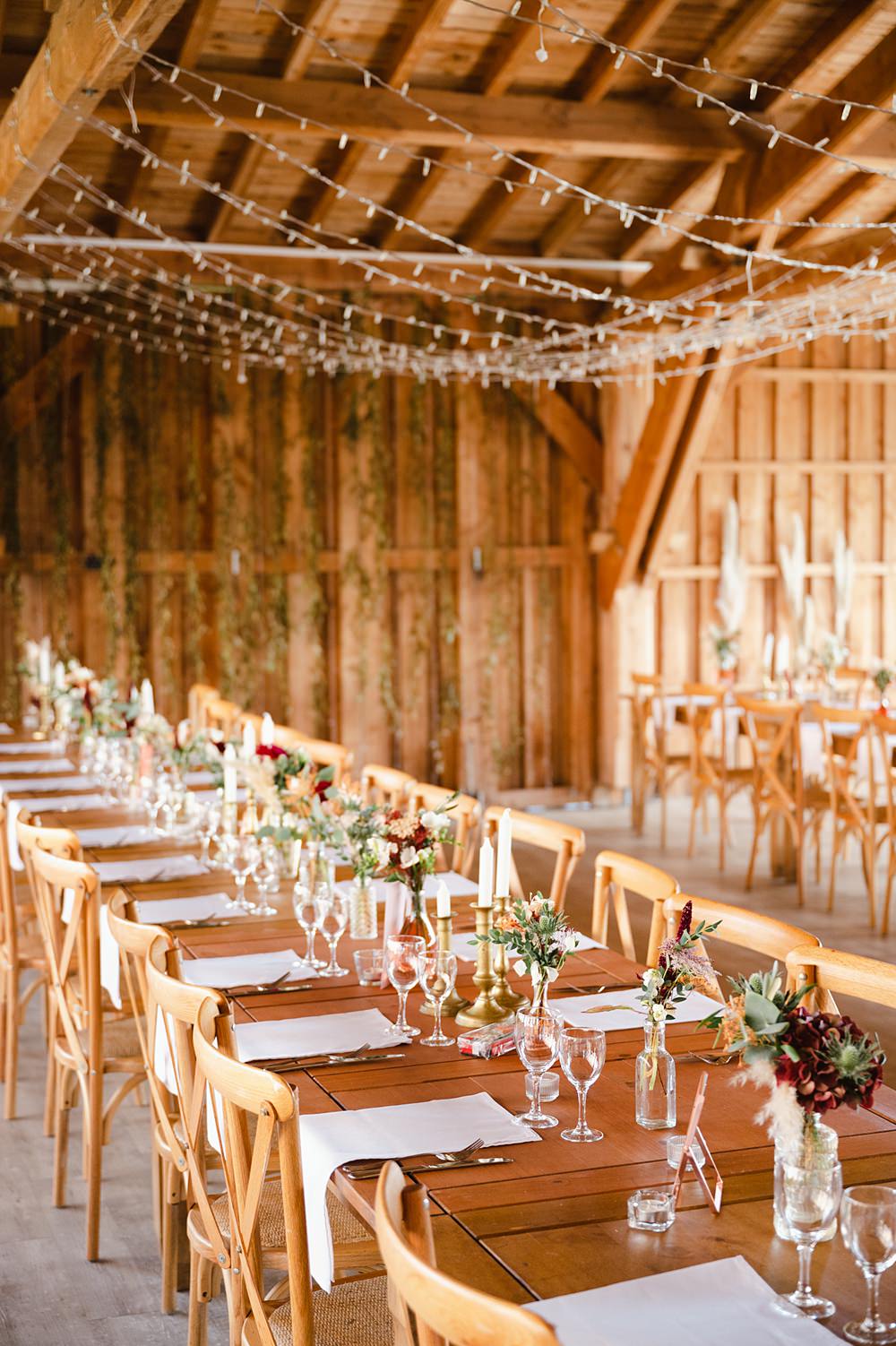 Barn Reception Rustic Fairy Light Canopy Domaine du Beyssac Wedding Award Weddings