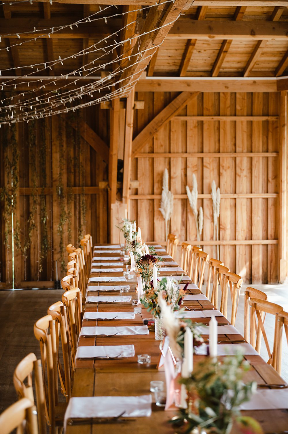 Long Wooden Tables Decor Flowers Candles Domaine du Beyssac Wedding Award Weddings