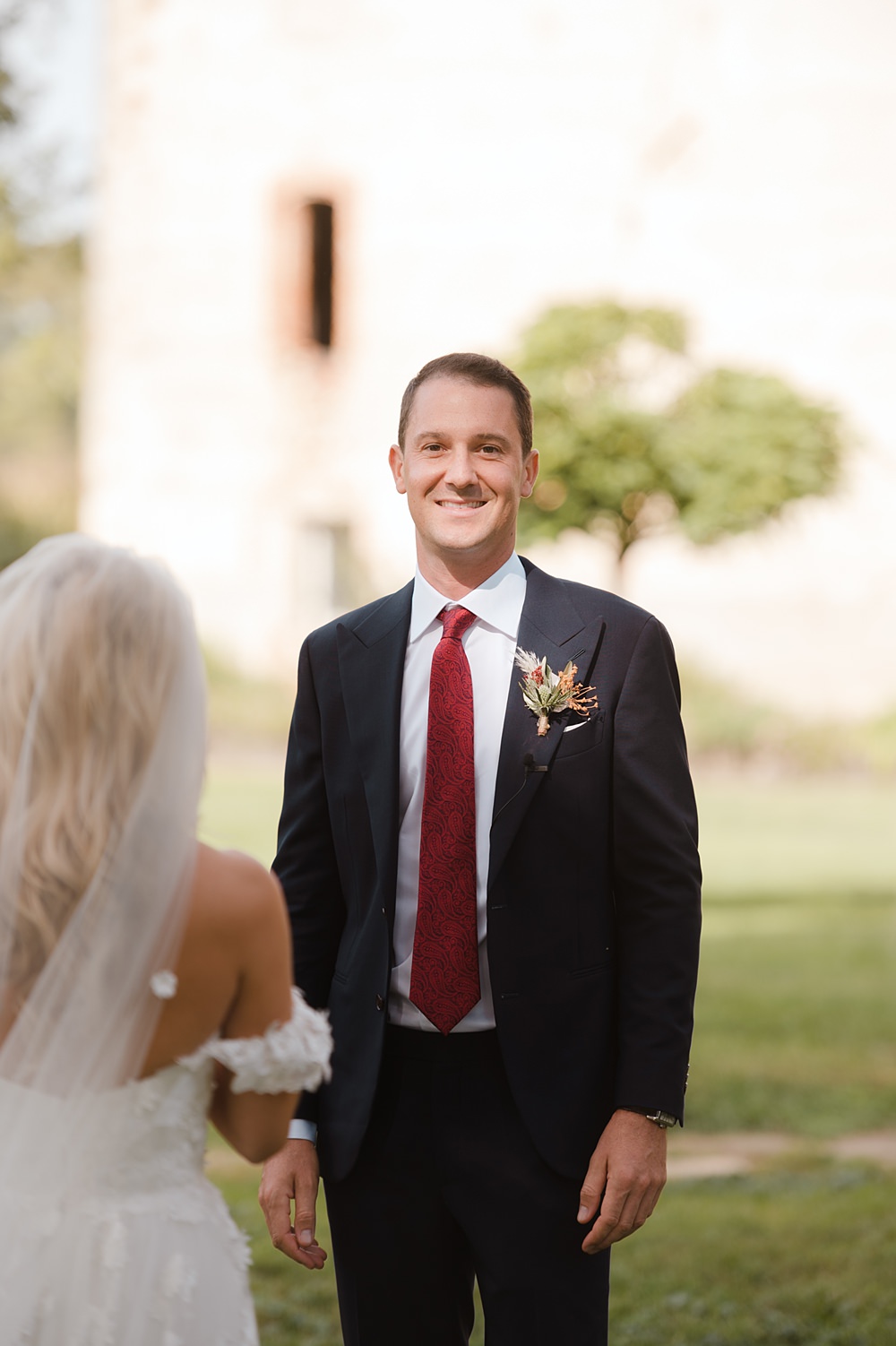 Groom Suit Blue Red Tie Domaine du Beyssac Wedding Award Weddings