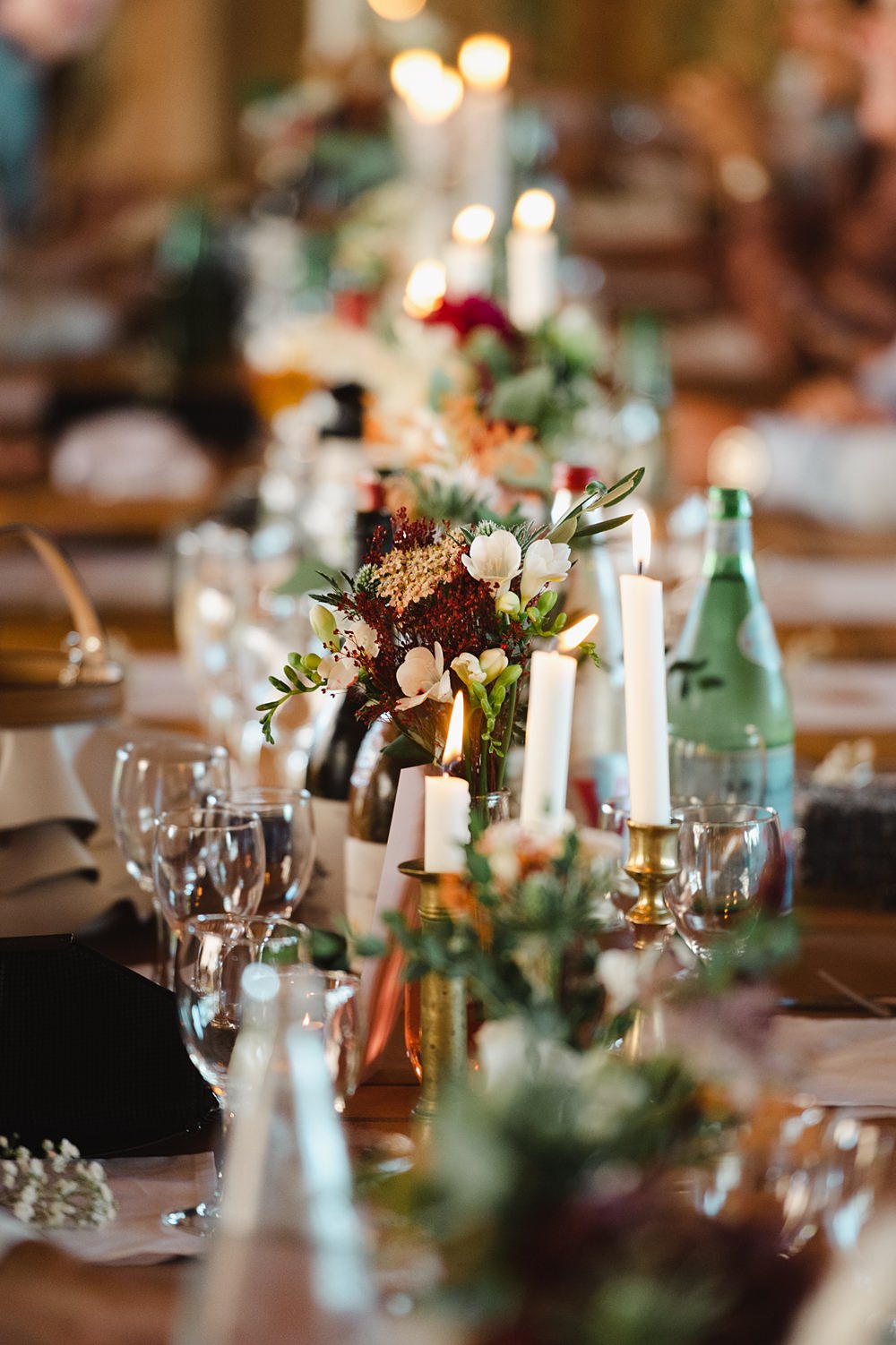 Long Wooden Tables Decor Flowers Candles Domaine du Beyssac Wedding Award Weddings