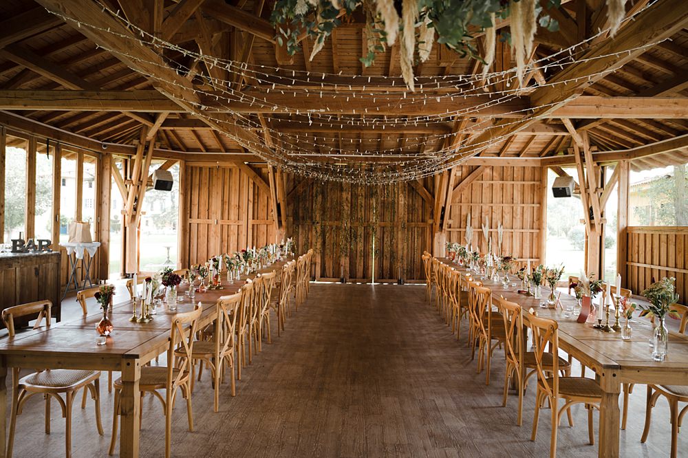 Barn Reception Rustic Fairy Light Canopy Domaine du Beyssac Wedding Award Weddings