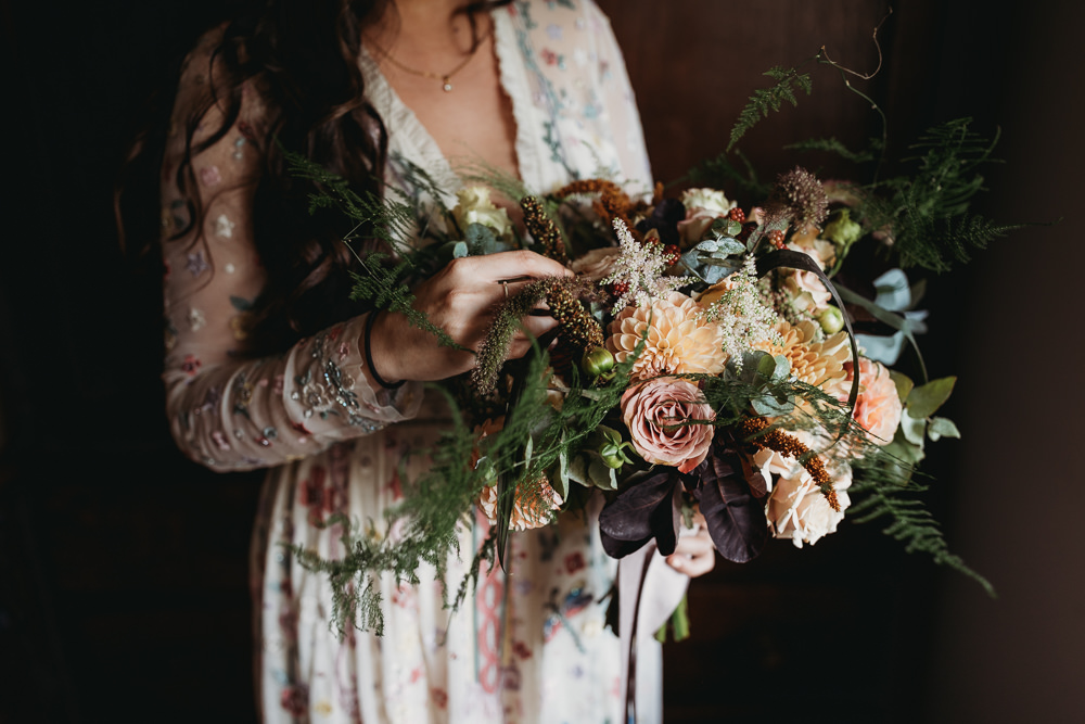 Bouquet Flowers Bride Bridal Pink Rose Greenery Eco Garden Wedding ThymeLane Photography