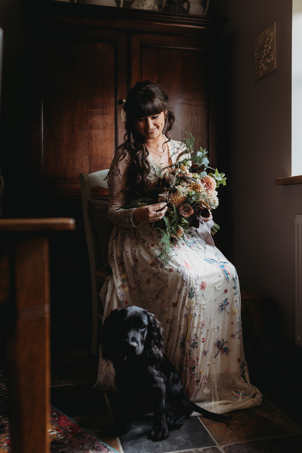 Dress Gown Bride Bridal Colourful Floral Sequin Long Sleeves Eco Garden Wedding ThymeLane Photography