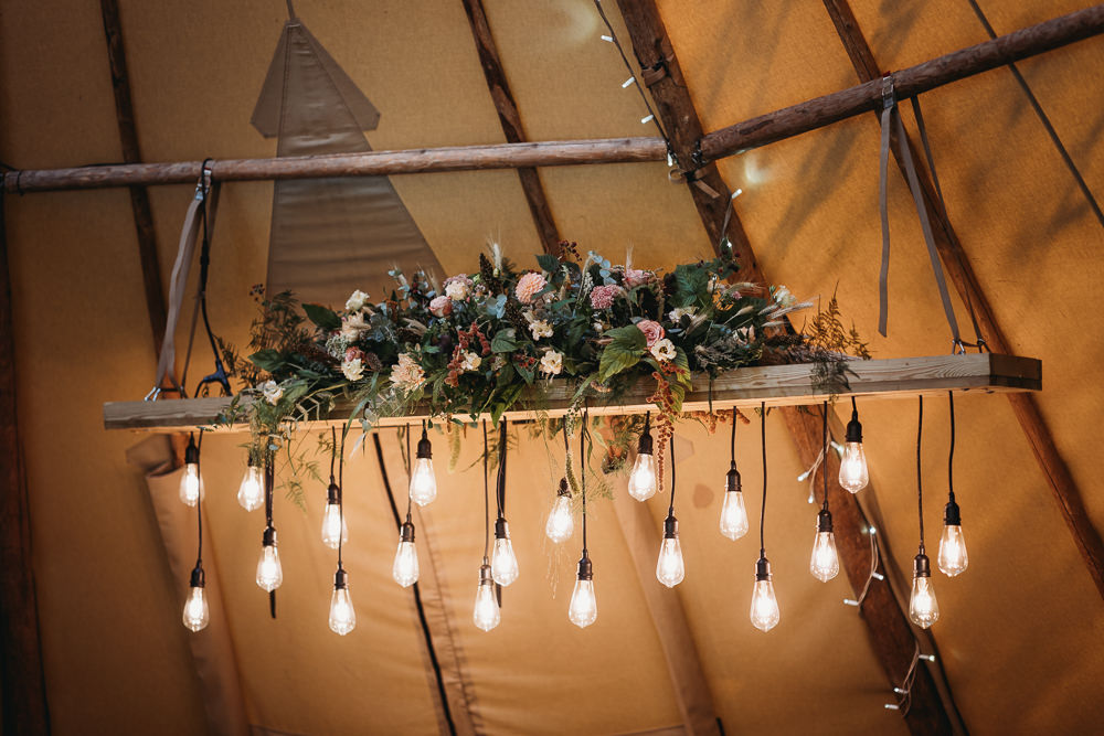 Hanging Festoon Lighs Flowers Decor Eco Garden Wedding ThymeLane Photography