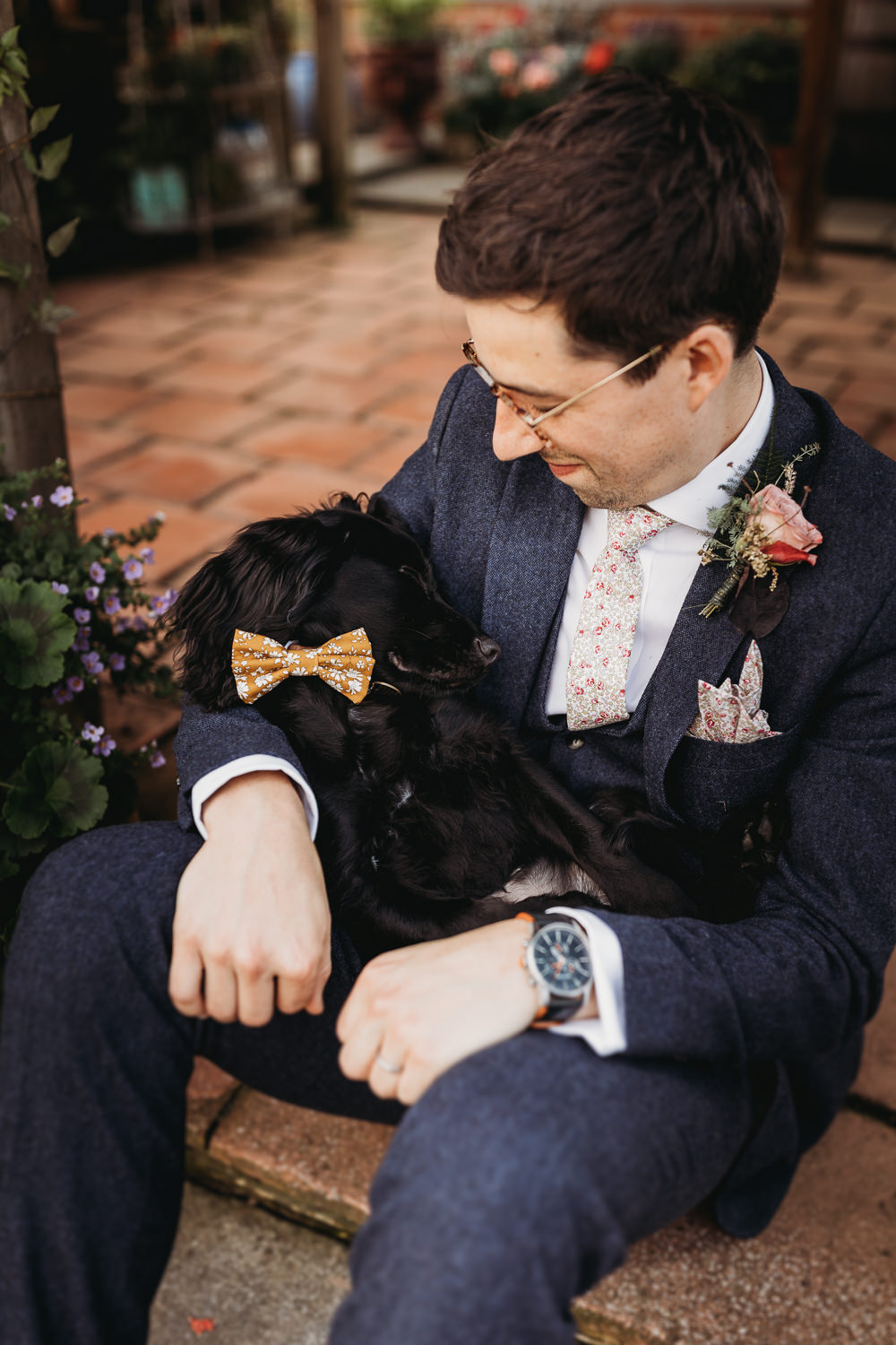 Groom Suit Navy Floral Tie Groomsmen Eco Garden Wedding ThymeLane Photography