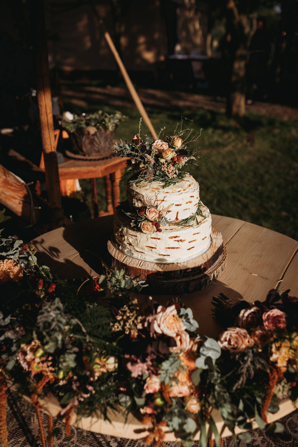 Rustic Buttercream Cake Flowers Eco Garden Wedding ThymeLane Photography