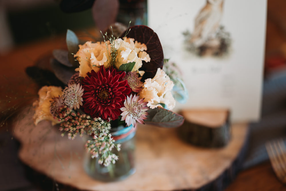 Table Centrpiece Flowers Decor Log Slice Bird Table Name Eco Garden Wedding ThymeLane Photography