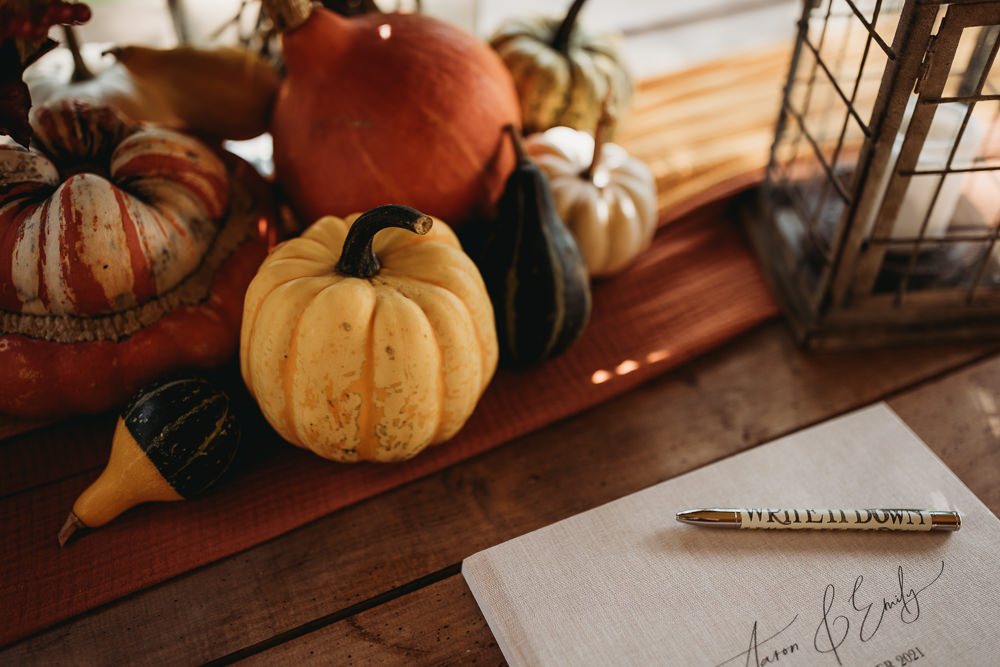 Pumpkins Decor Guest Book Eco Garden Wedding ThymeLane Photography