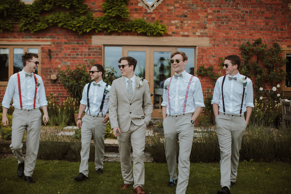 Groom Groomsmen Suits Braces Bow Ties Festival Farm Wedding Sam Bennett Photography
