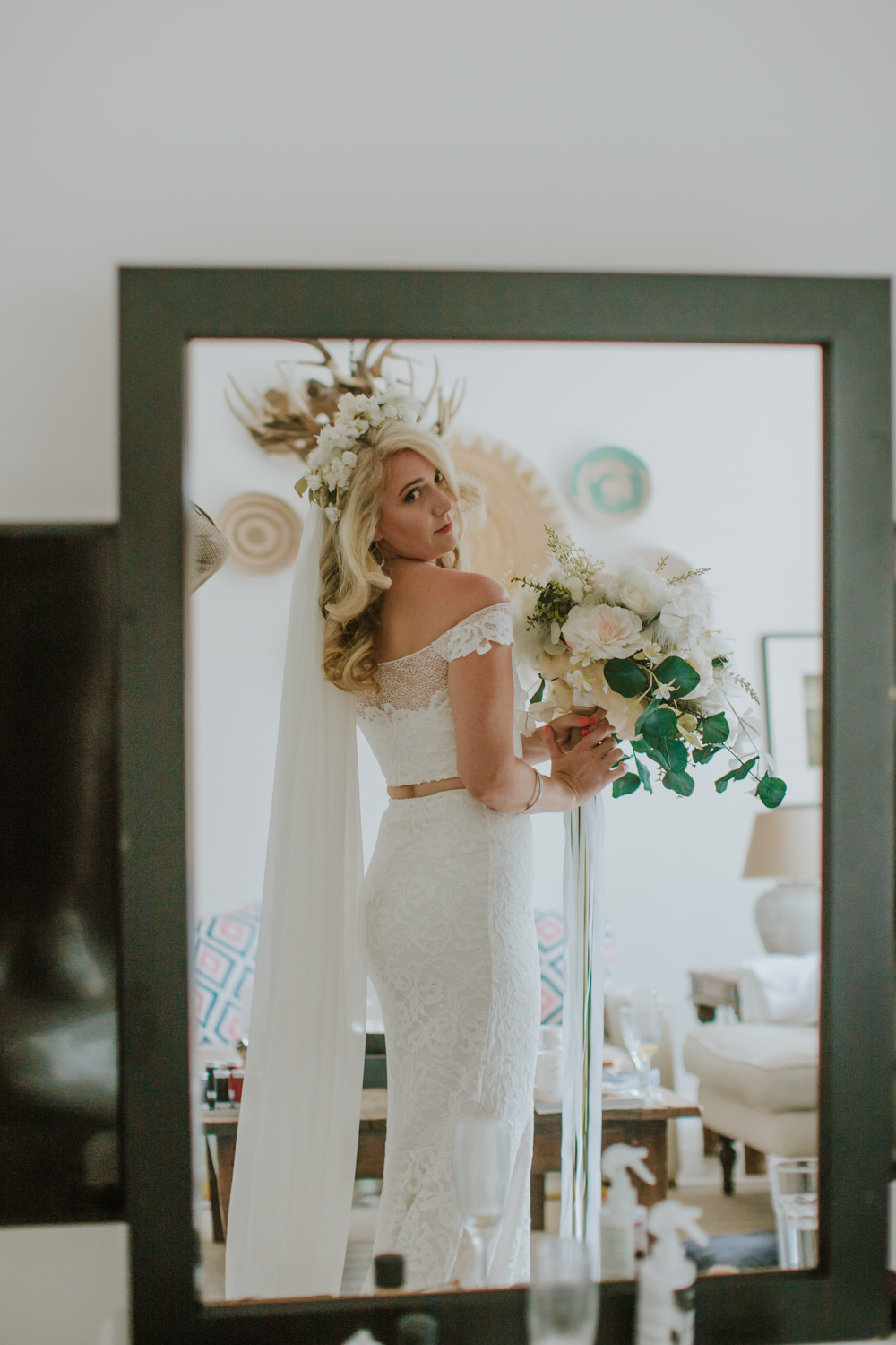 Bridal Separates Skirt Top Two Piece Veil Flower Crown Festival Farm Wedding Sam Bennett Photography
