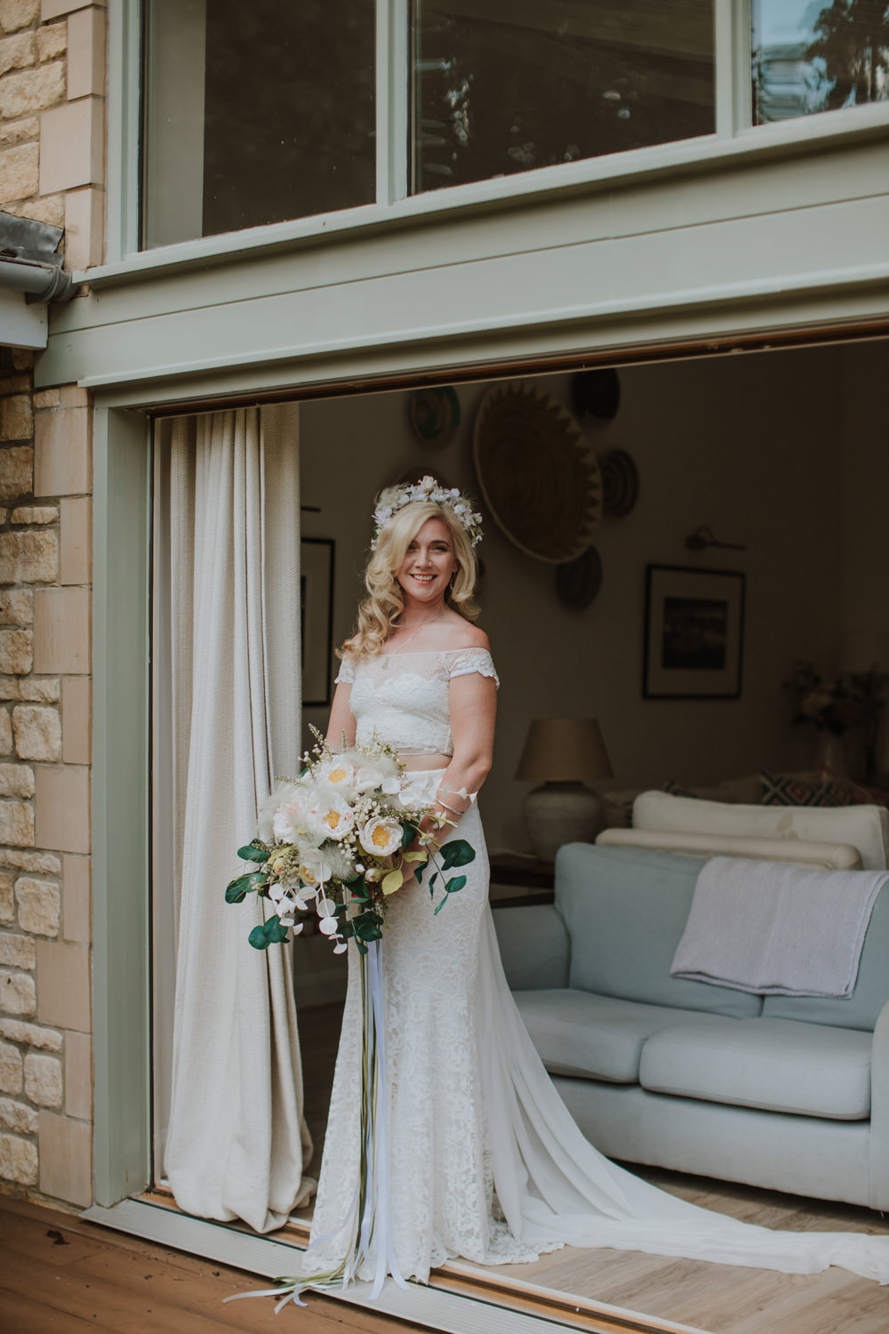 Bridal Separates Skirt Top Two Piece Veil Flower Crown Festival Farm Wedding Sam Bennett Photography