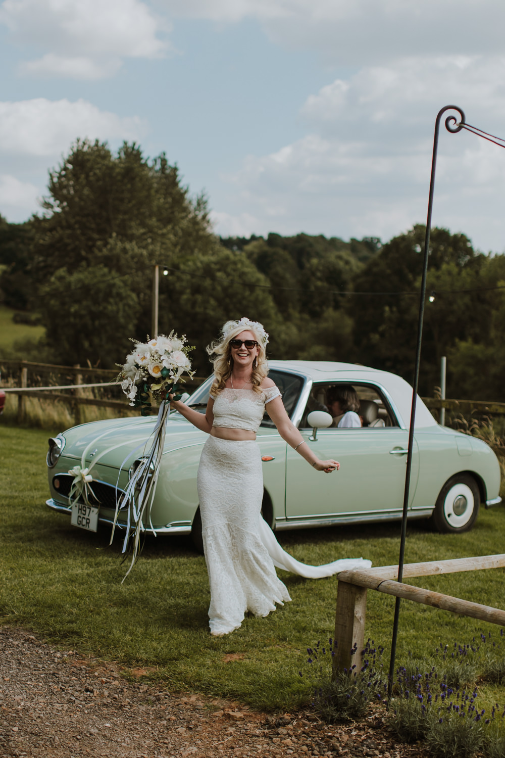 Bridal Separates Skirt Top Two Piece Veil Flower Crown Festival Farm Wedding Sam Bennett Photography