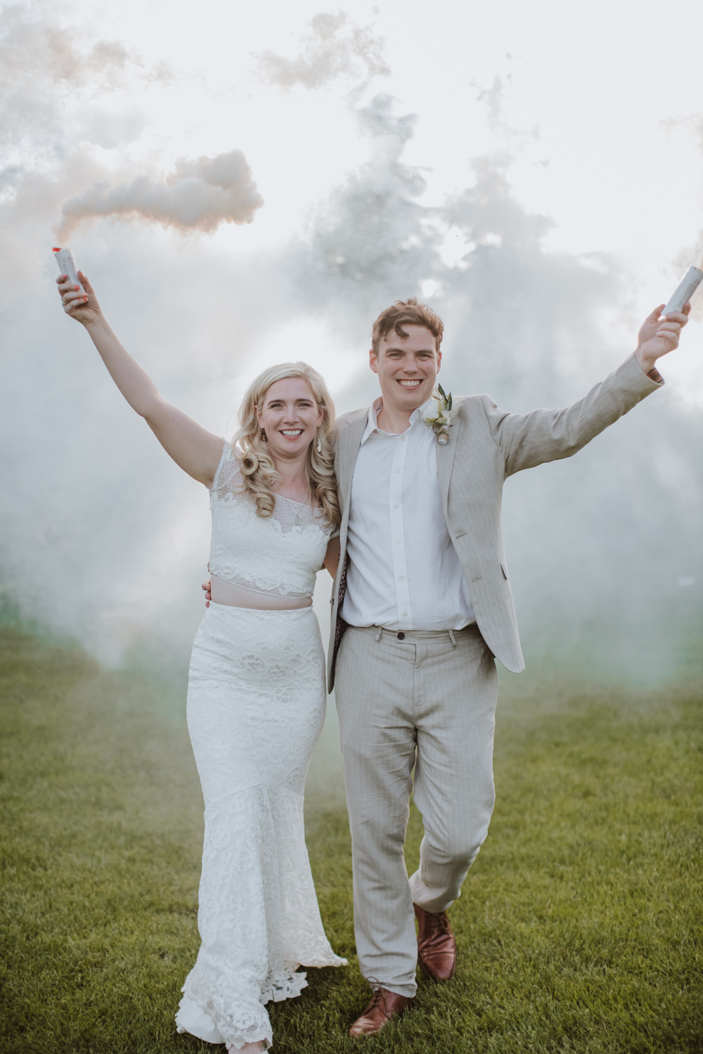 White Smoke Bomb Photo Festival Farm Wedding Sam Bennett Photography