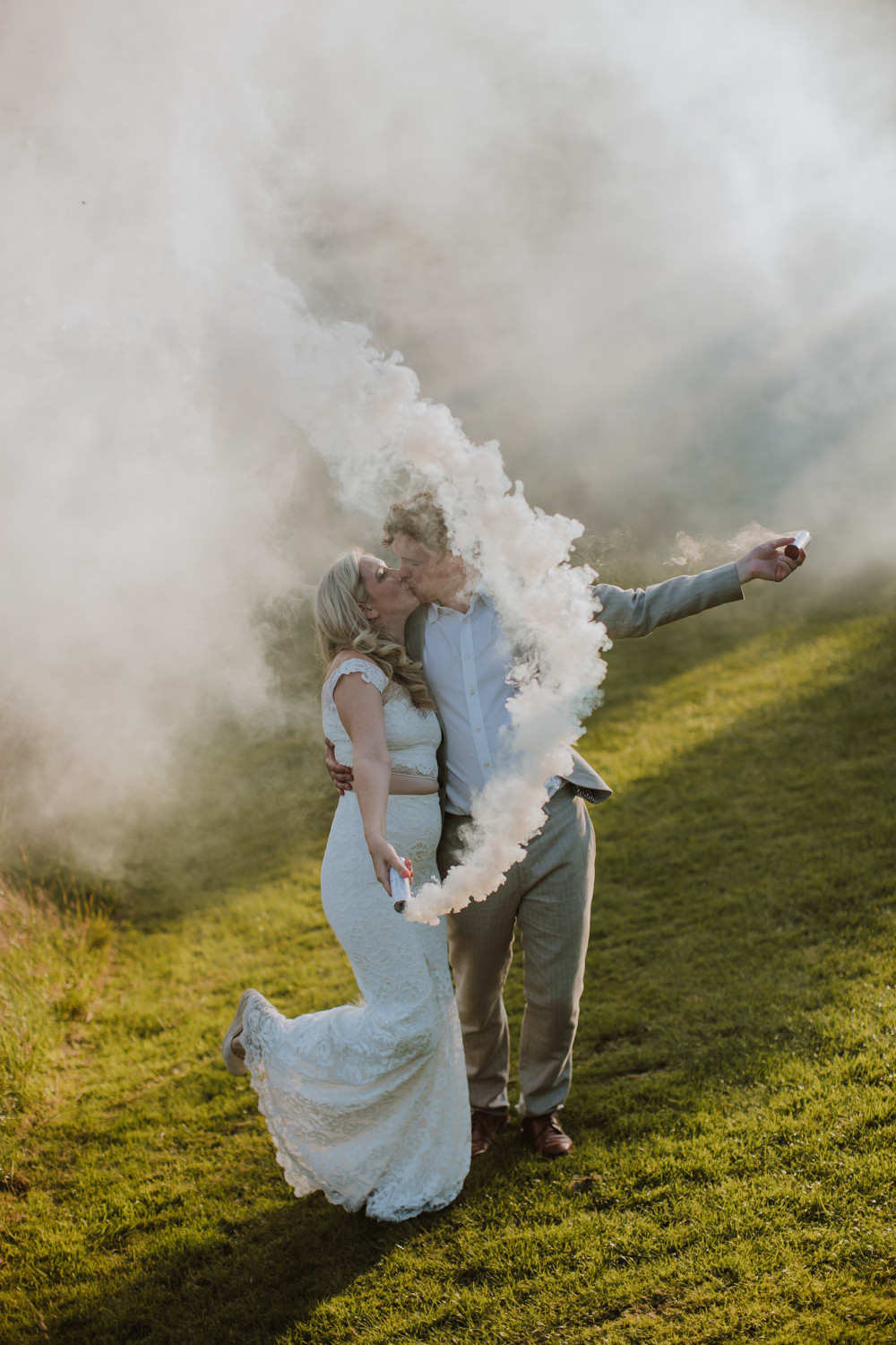 White Smoke Bomb Photo Festival Farm Wedding Sam Bennett Photography