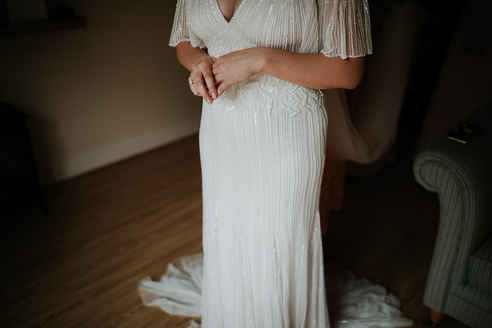 Sequin Dress Gown Bride Bridal 1920s Sleeves Manor Gardens Wedding Paul Fuller Photography
